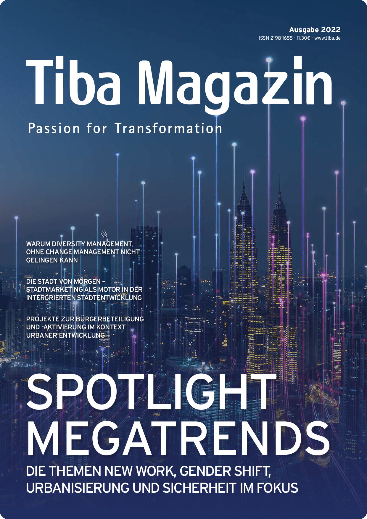 Cover des Tiba Magazins 2022 "Spotlight Megatrends"