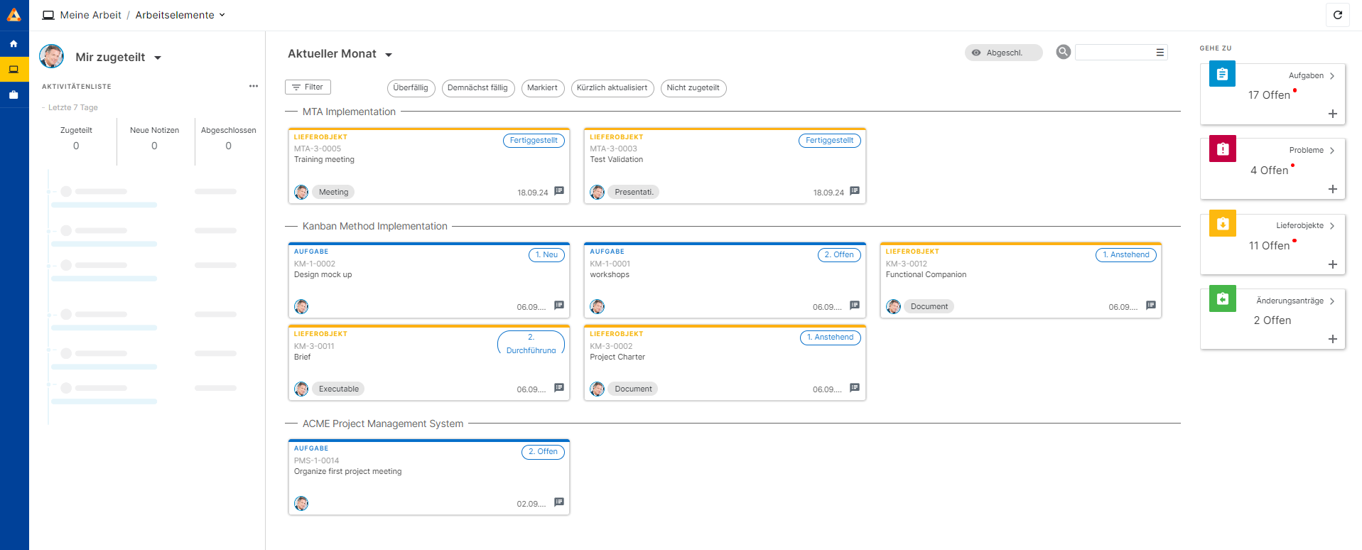 Screenshot Work Items (Team Member View) aus Sciforma